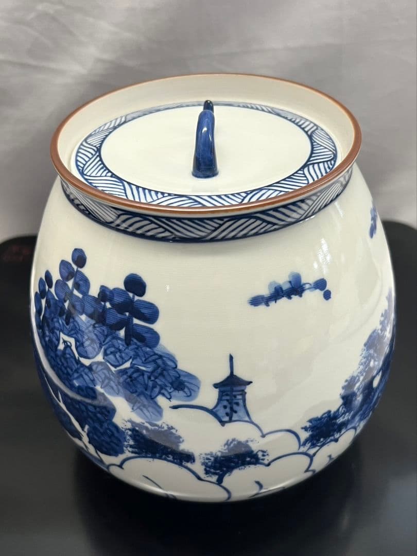 染付近江八景 水指  押小路焼 庄左エ門  茶道具