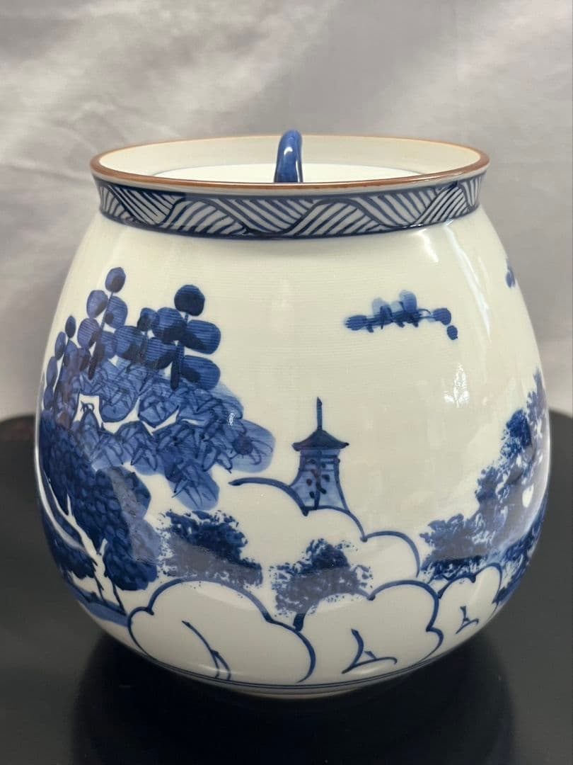 染付近江八景 水指  押小路焼 庄左エ門  茶道具