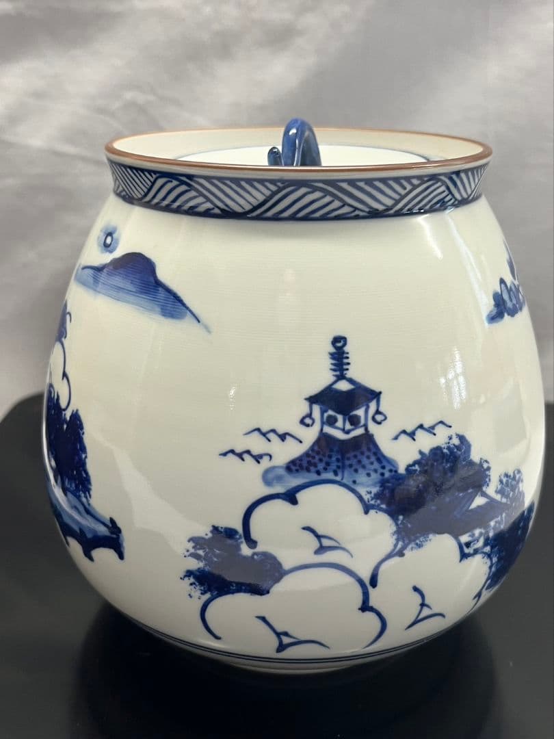 染付近江八景 水指  押小路焼 庄左エ門  茶道具