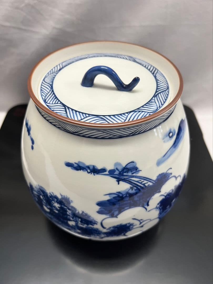 染付近江八景 水指  押小路焼 庄左エ門  茶道具