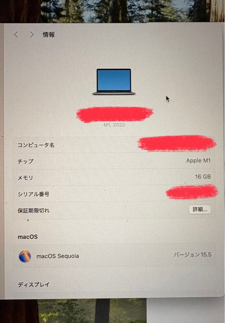 送料込・MacBook Air13.3インチ(M1, 2020) 本体と充電器