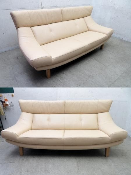 展示品■カリモク■ZU4622■本革■2人掛けワイドソファ■37.8万■最高級■