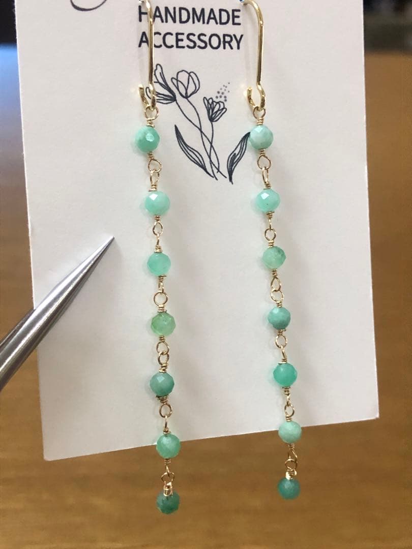 No.2075★14KGF天然石ブラジル産エメラルド￼￼のピアス