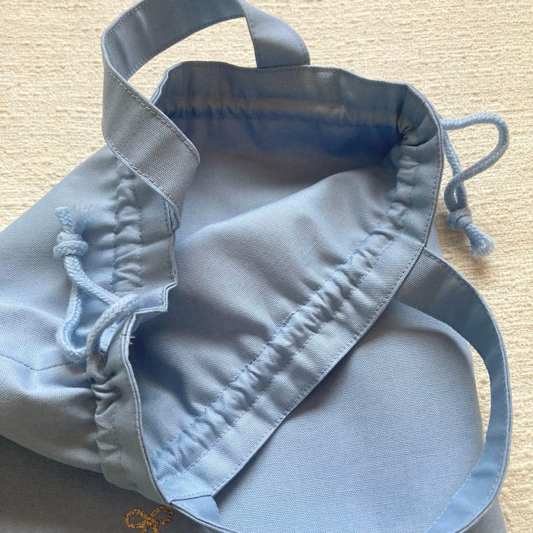 ぽち！小花柄フリルレッスンバッグ+上履き袋+体操服袋+給食袋　くすみブルー