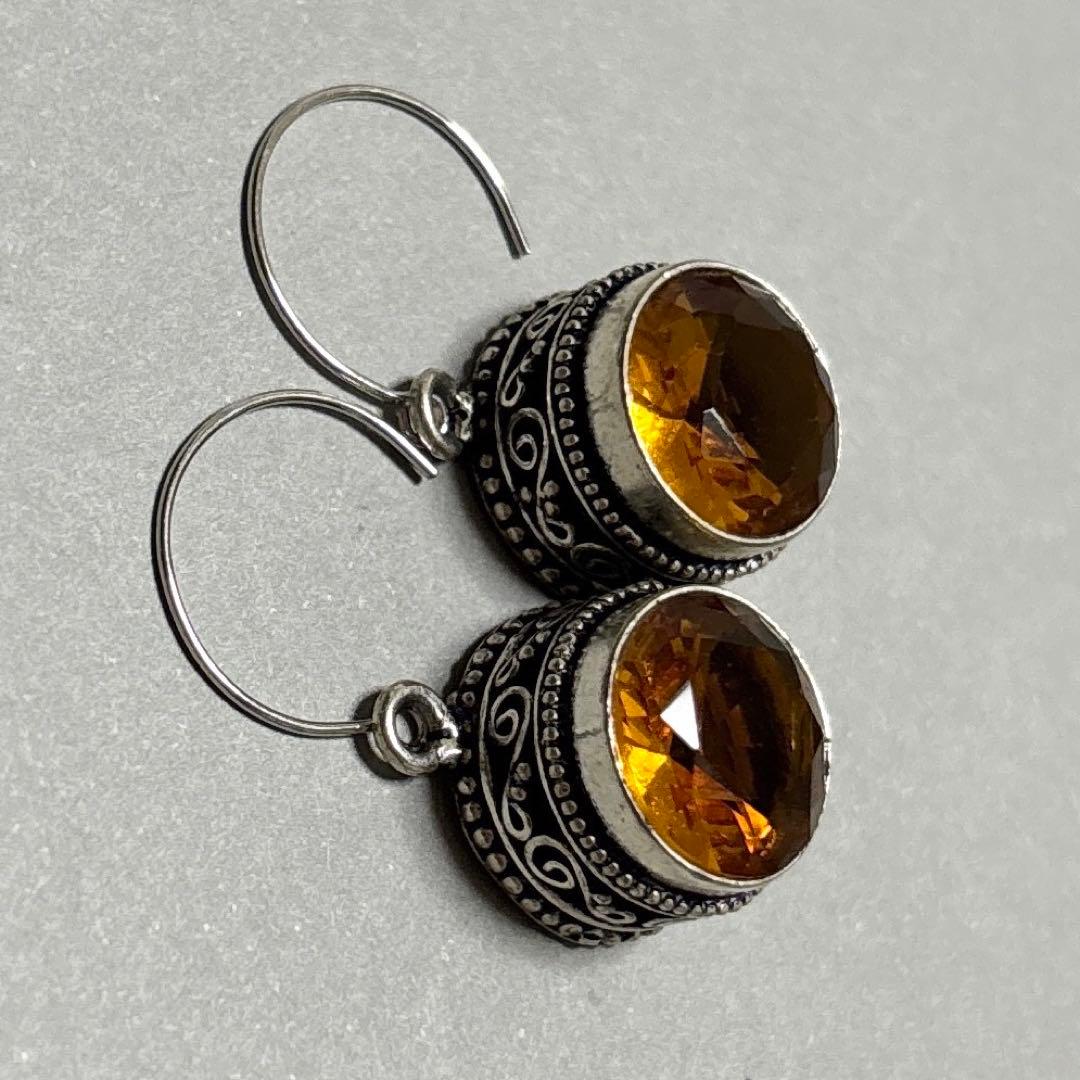 SV925 枠留め ブランデーシトリン ピアス イヤリング 天然石　11月誕生石