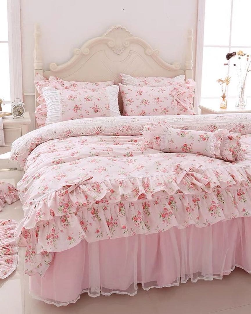 花柄フリル付きダブルカバーセット