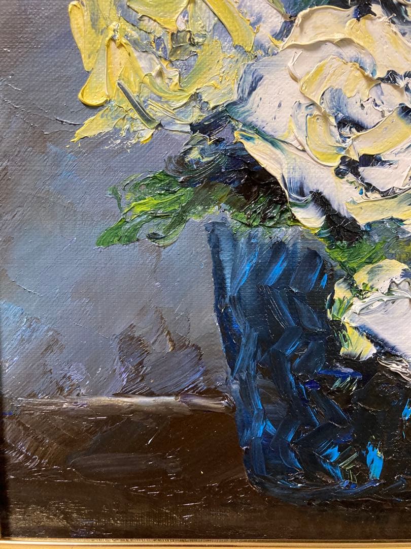 油彩　油絵　静物画　バラの花　作者不詳　Ｆ３号　額装　箱無　デパート販売