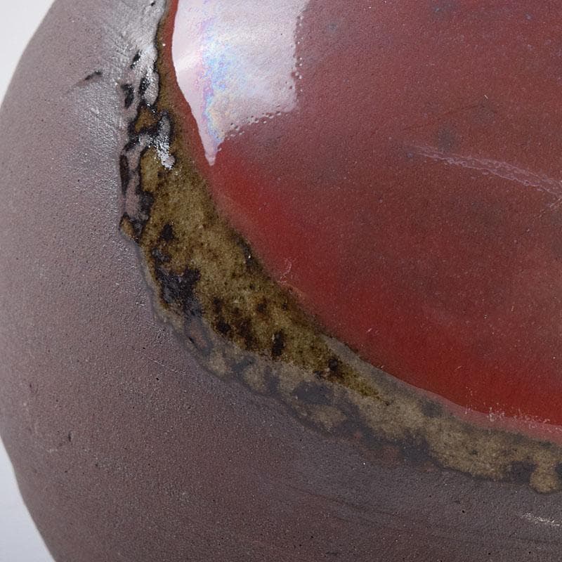 人間国宝　濱田庄司作　辰砂釉　丸壷　共布共箱　V　R8910