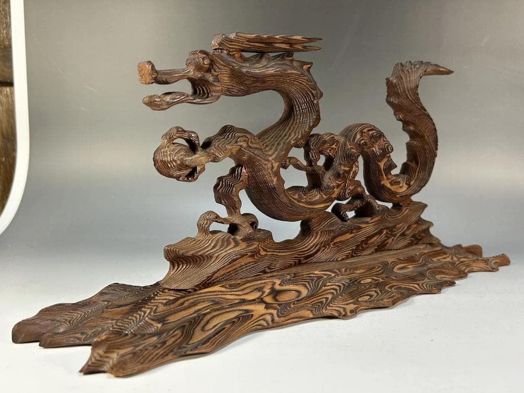 屋久杉　飛龍　置物　41.5cm　龍　木彫　木彫り　スタイリッシュ 雲龍