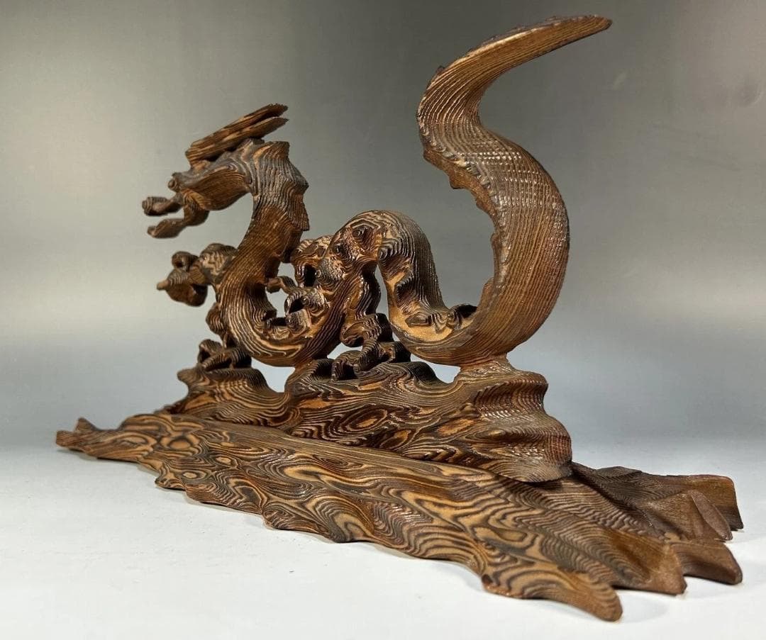 屋久杉　飛龍　置物　41.5cm　龍　木彫　木彫り　スタイリッシュ 雲龍