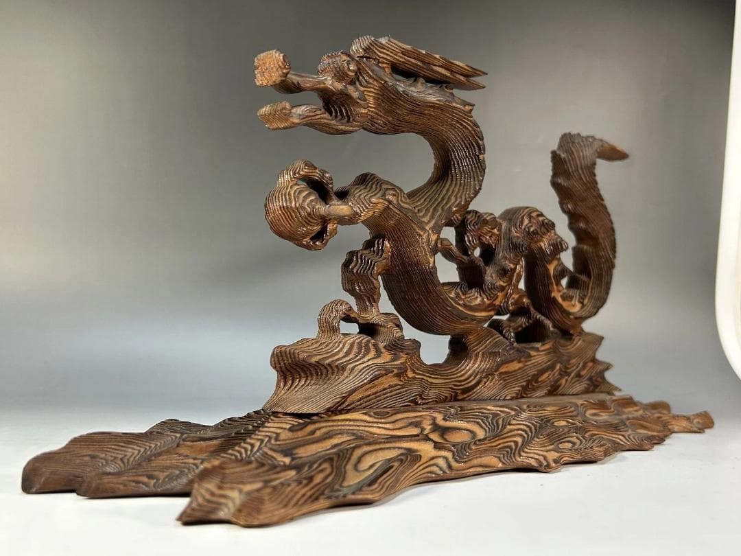 屋久杉　飛龍　置物　41.5cm　龍　木彫　木彫り　スタイリッシュ 雲龍
