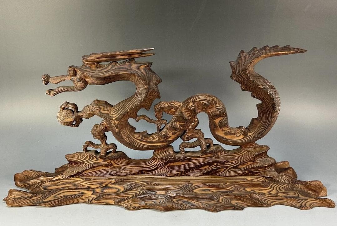 屋久杉　飛龍　置物　41.5cm　龍　木彫　木彫り　スタイリッシュ 雲龍