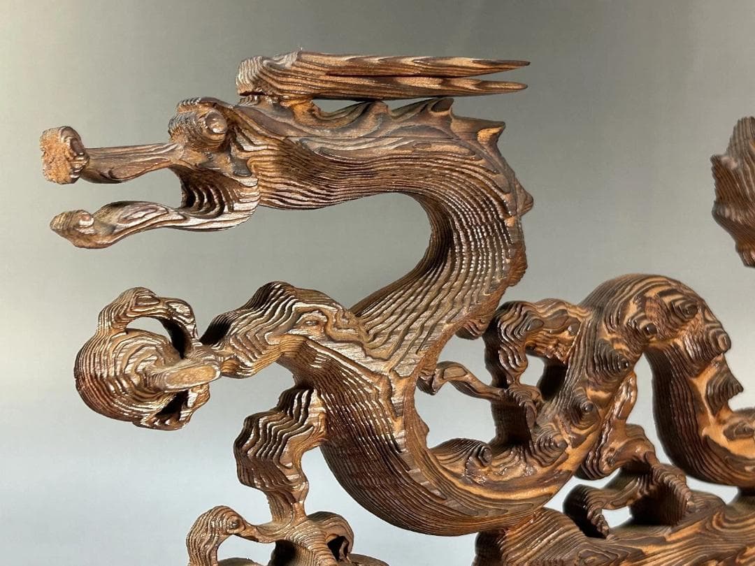 屋久杉　飛龍　置物　41.5cm　龍　木彫　木彫り　スタイリッシュ 雲龍