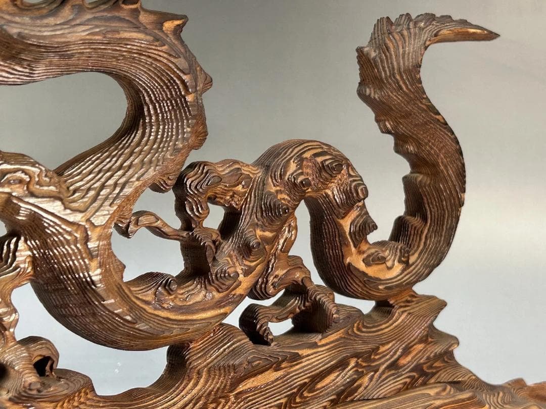屋久杉　飛龍　置物　41.5cm　龍　木彫　木彫り　スタイリッシュ 雲龍