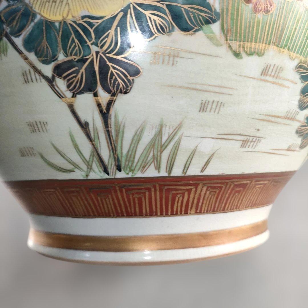 A1389-8/薩摩焼/金襴手色絵花鳥図花瓶/飾壺/花入/花器/華道具/