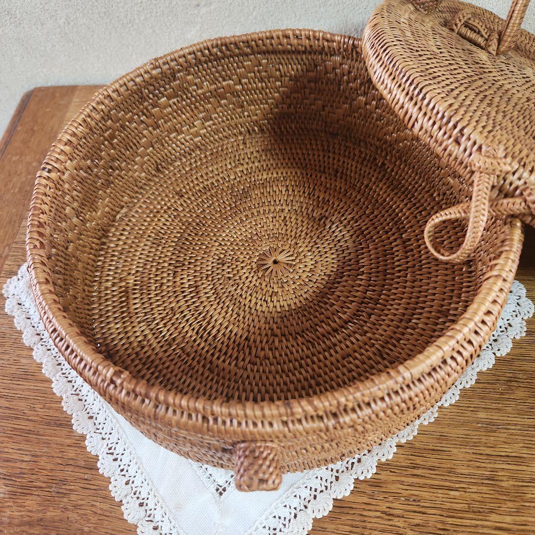 アタ　2段バスケット　インドネシア　裁縫箱　小物入れ　バスケット