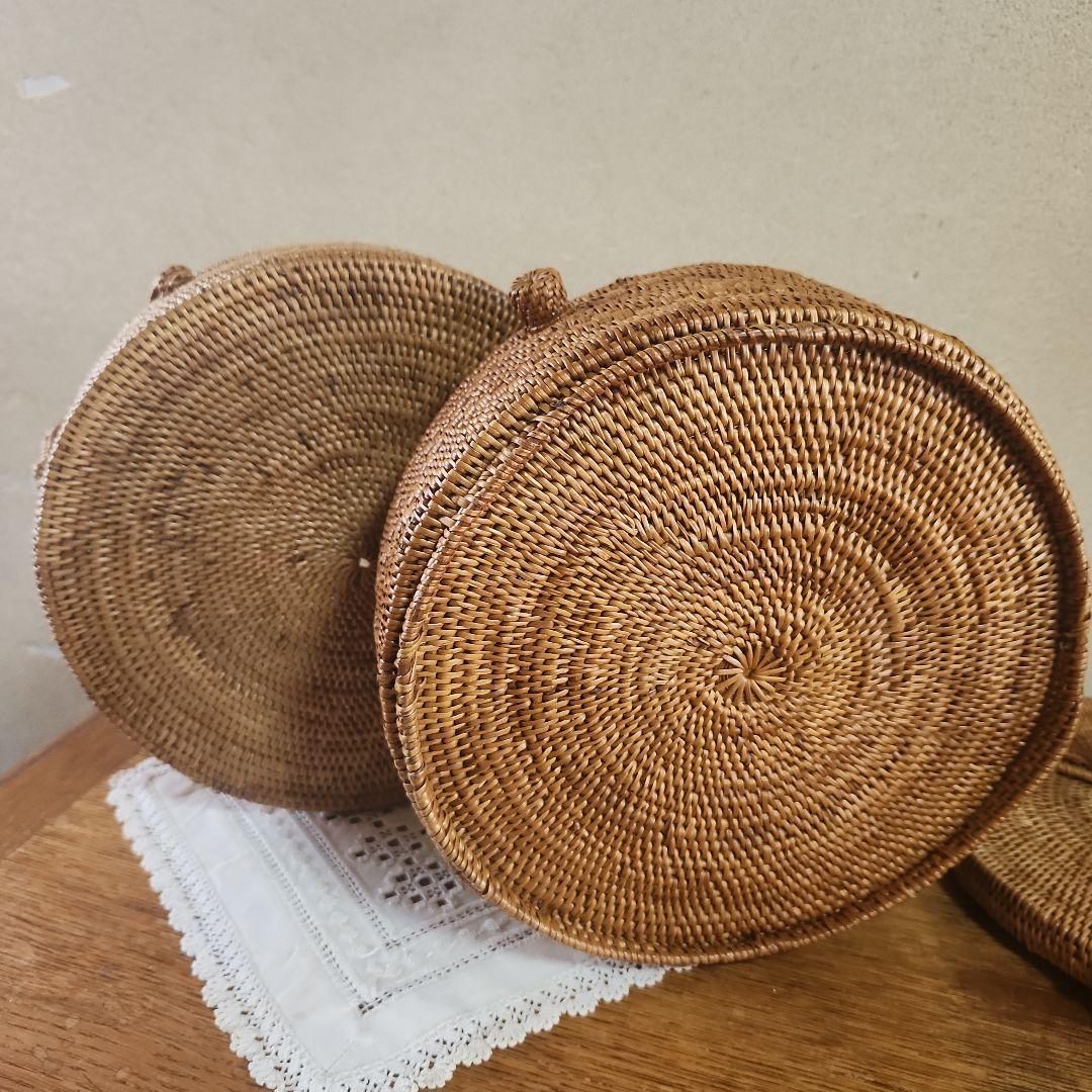 アタ　2段バスケット　インドネシア　裁縫箱　小物入れ　バスケット