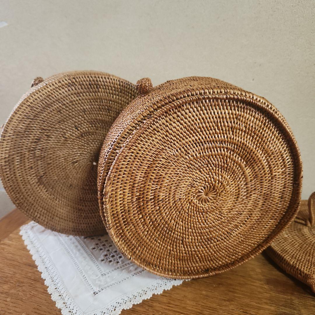 アタ　2段バスケット　インドネシア　裁縫箱　小物入れ　バスケット