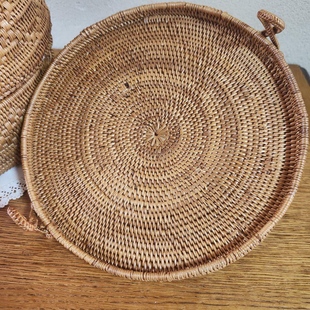 アタ　2段バスケット　インドネシア　裁縫箱　小物入れ　バスケット