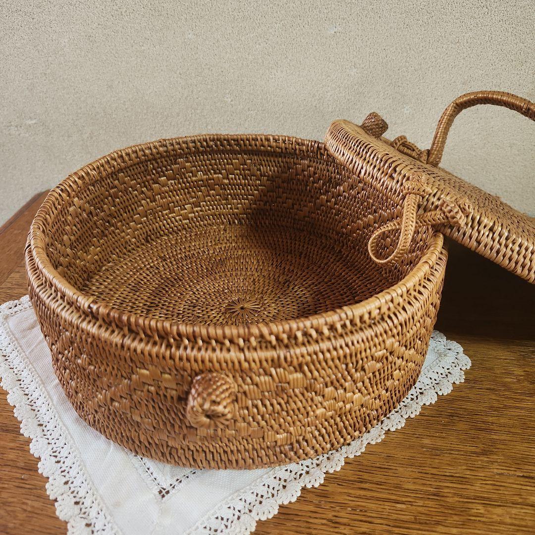 アタ　2段バスケット　インドネシア　裁縫箱　小物入れ　バスケット