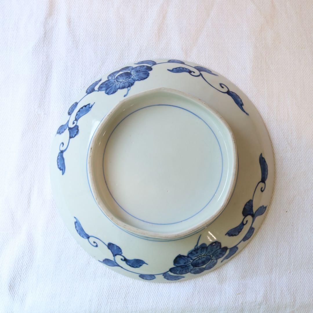 時代　染付の美しき四君子　高台皿　明治プレート盛皿大皿（骨董古美術古伊万里鍋島焼