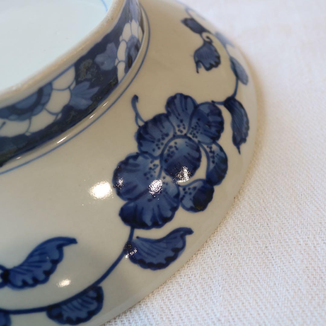 時代　染付の美しき四君子　高台皿　明治プレート盛皿大皿（骨董古美術古伊万里鍋島焼