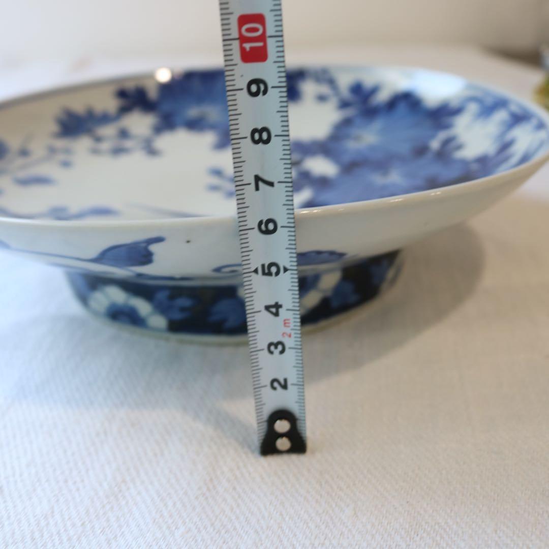 時代　染付の美しき四君子　高台皿　明治プレート盛皿大皿（骨董古美術古伊万里鍋島焼