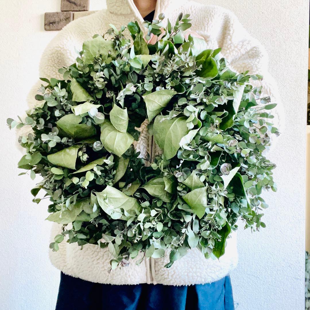 ユーカリ　リース　フライングリース　ドライフラワー　春　スワッグ　ミモザ