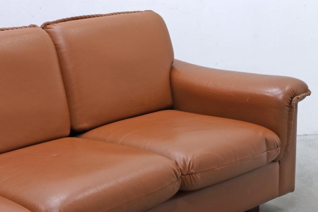 ヴィンテージ 本革 3Pソファ 3シーター レザー モダン ブラウン 茶 レトロ