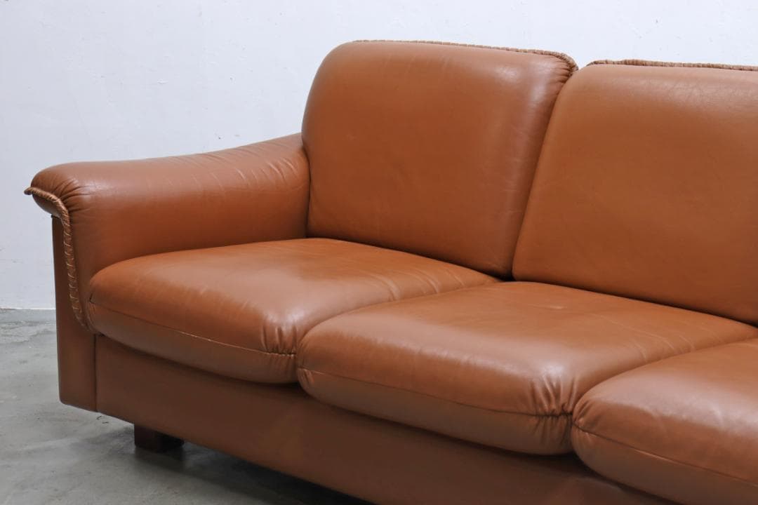 ヴィンテージ 本革 3Pソファ 3シーター レザー モダン ブラウン 茶 レトロ