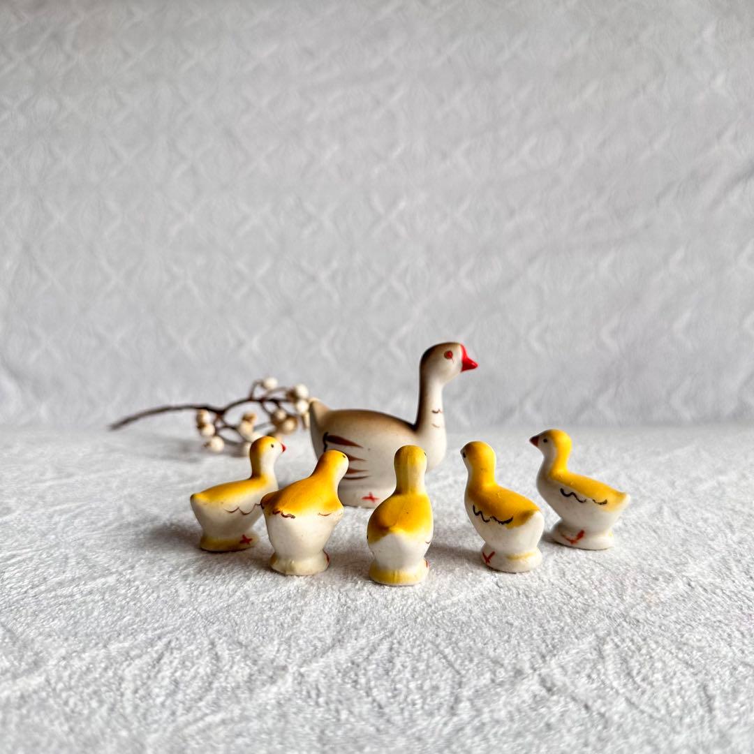 美品　ヴィンテージ　アンティーク　アヒルの親子　鳥　ひよこ