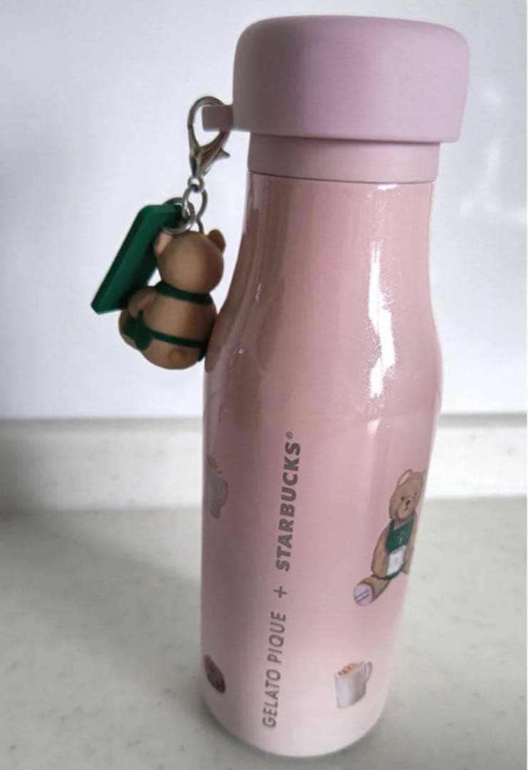 スターバックス　ジェラピケ　ベアチャーム付きステンレスボトル　ピンク