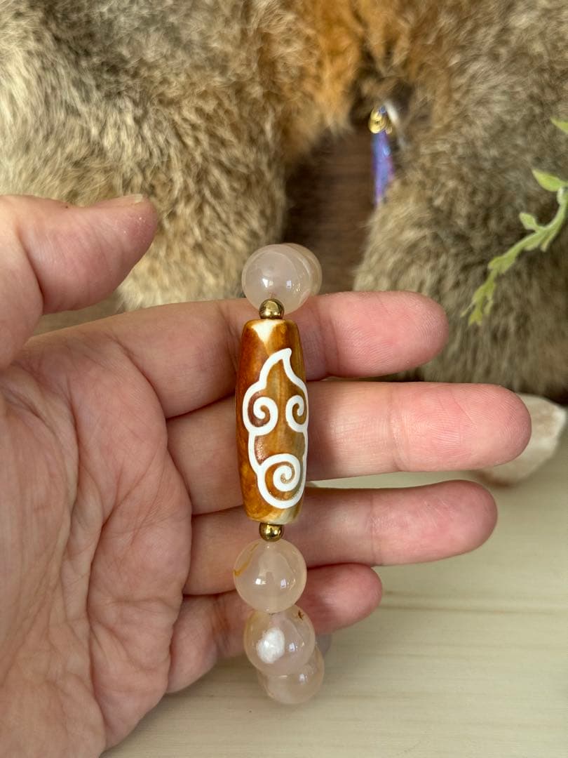 【瑞雲天珠】ボリューム天珠 天然石ブレスレット 約39mm｜お守り