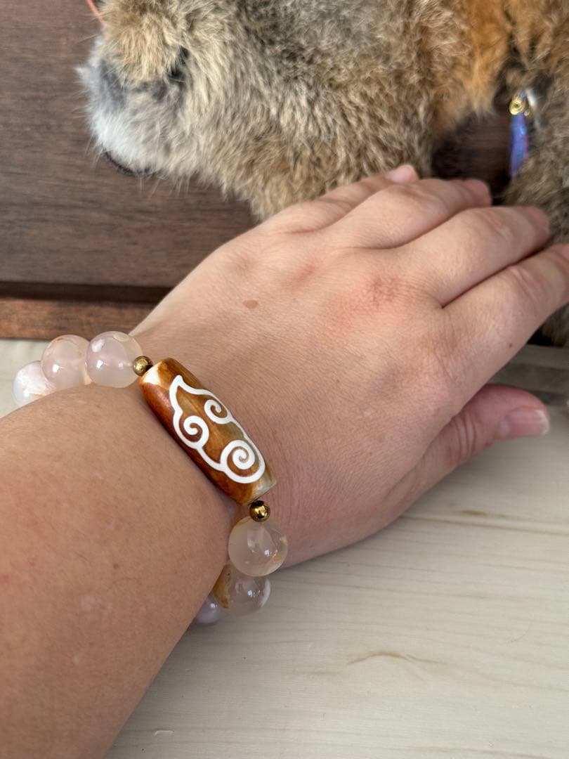 【瑞雲天珠】ボリューム天珠 天然石ブレスレット 約39mm｜お守り