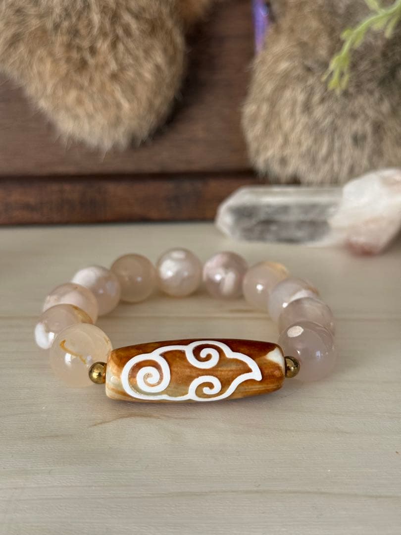 【瑞雲天珠】ボリューム天珠 天然石ブレスレット 約39mm｜お守り