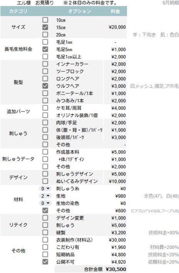 【エル様】　着せ替えぬいぐるみお支払いページ①