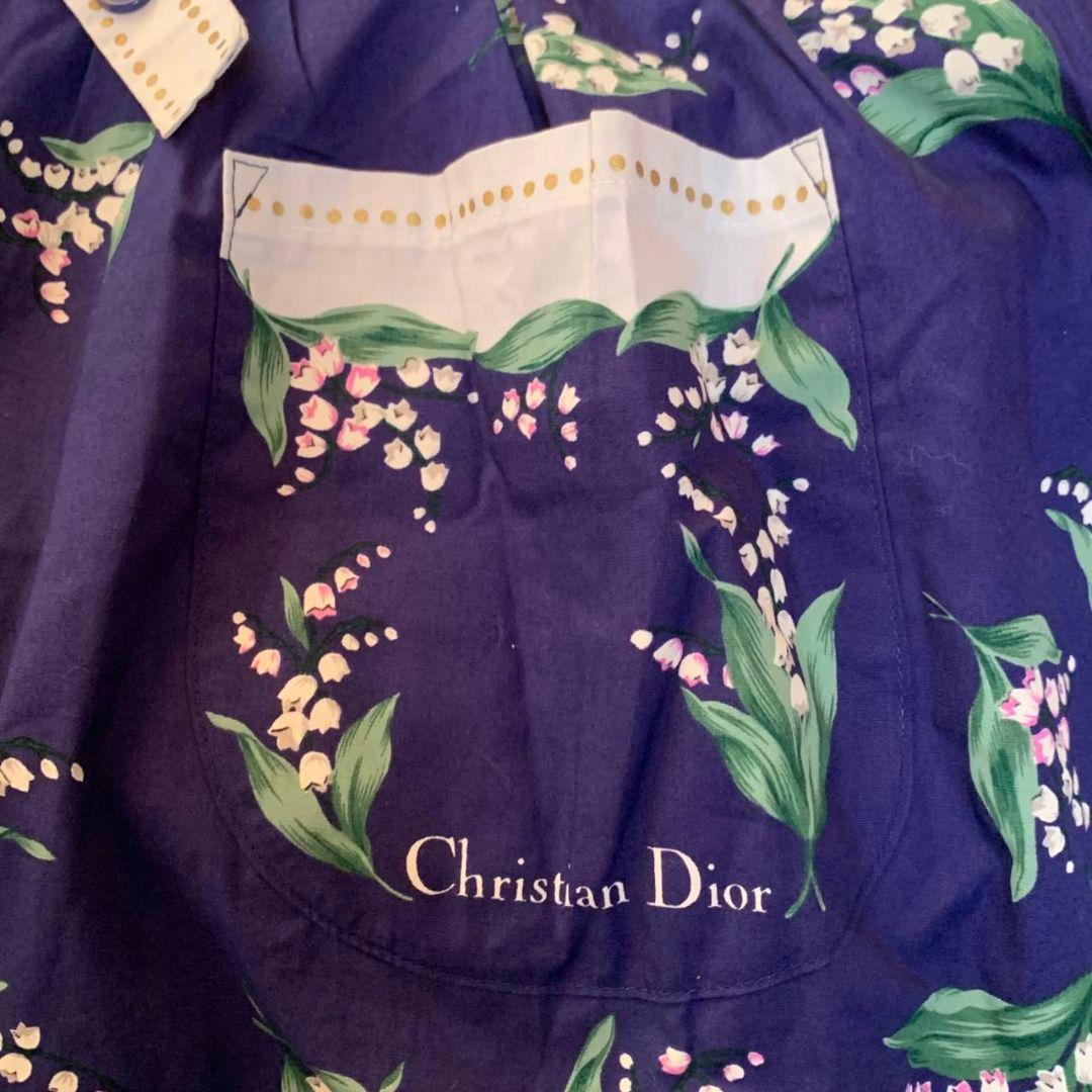 タグ付き未使用 クリスチャンディオール 花柄エプロン ネイビー