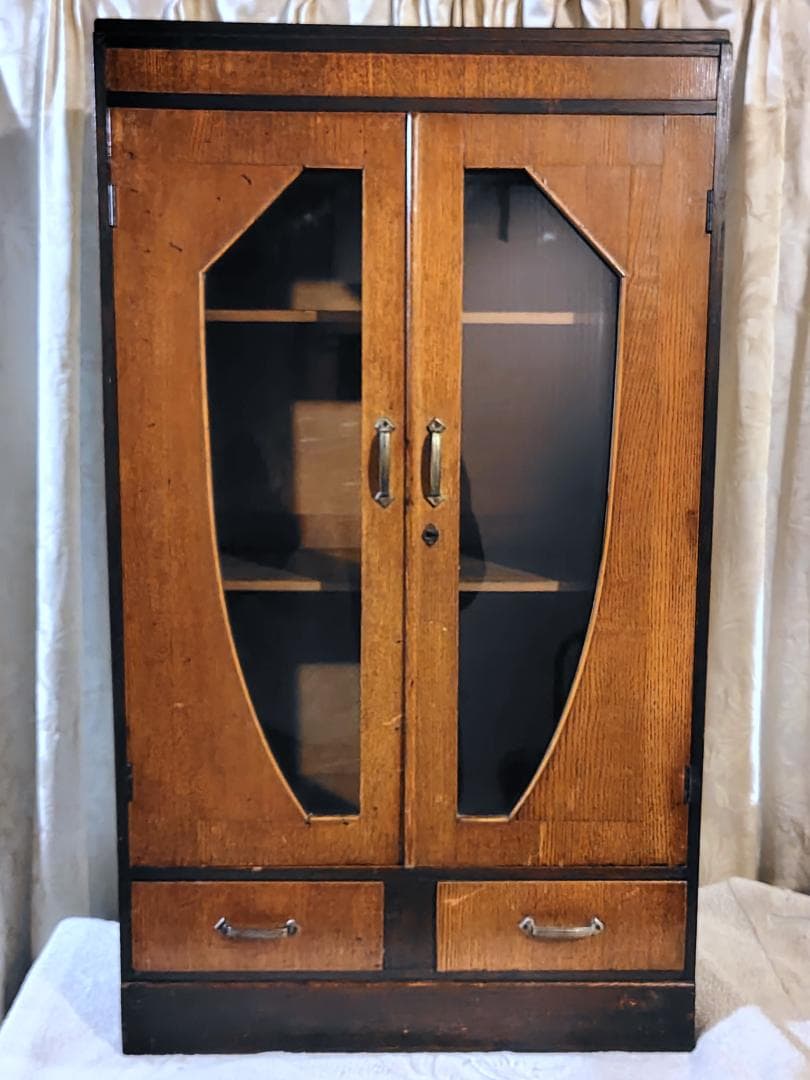 全国発送　古家具 昭和レトロ アンティーク ガラス扉　本箱