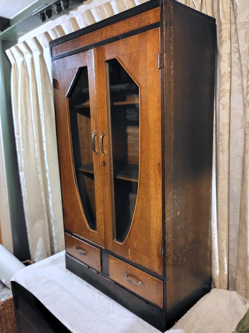 全国発送　古家具 昭和レトロ アンティーク ガラス扉　本箱