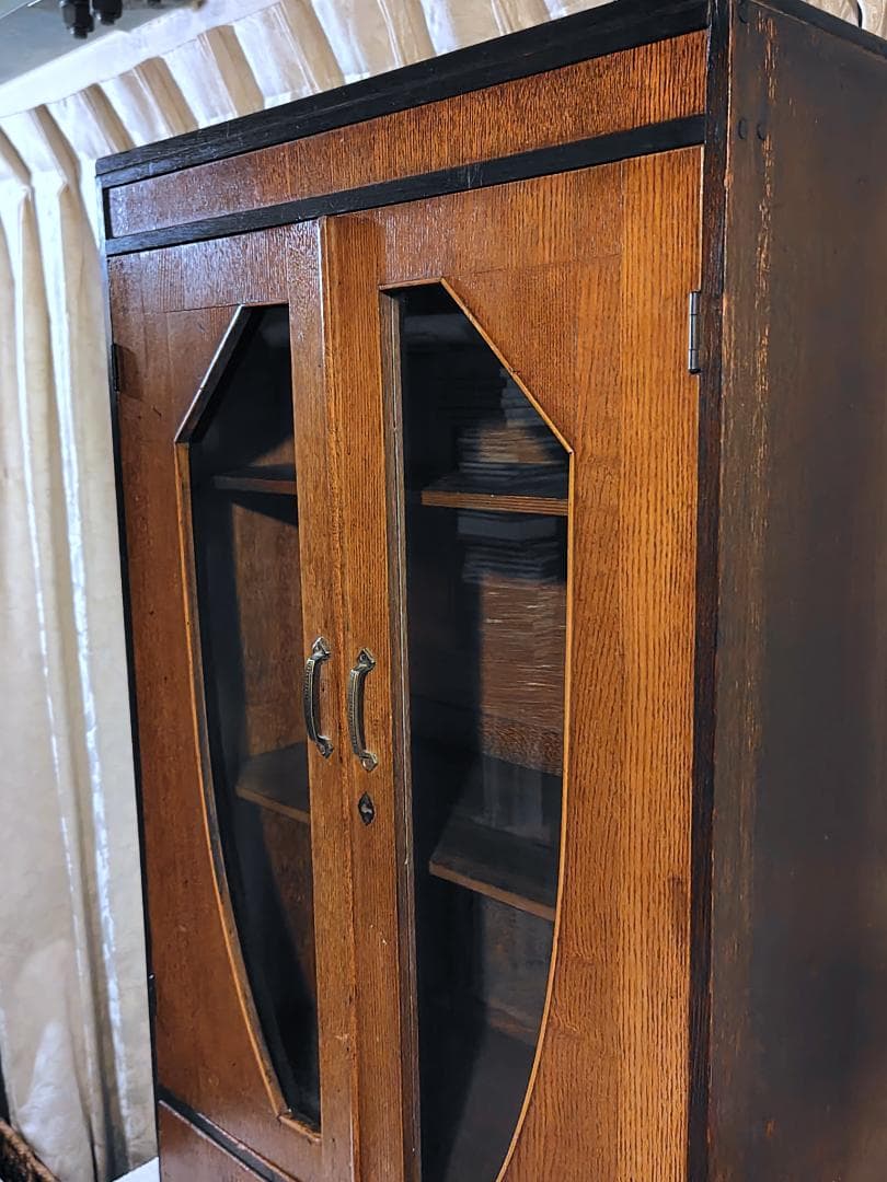 全国発送　古家具 昭和レトロ アンティーク ガラス扉　本箱