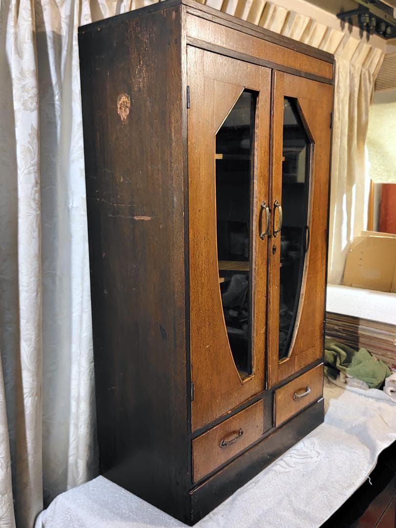 全国発送　古家具 昭和レトロ アンティーク ガラス扉　本箱