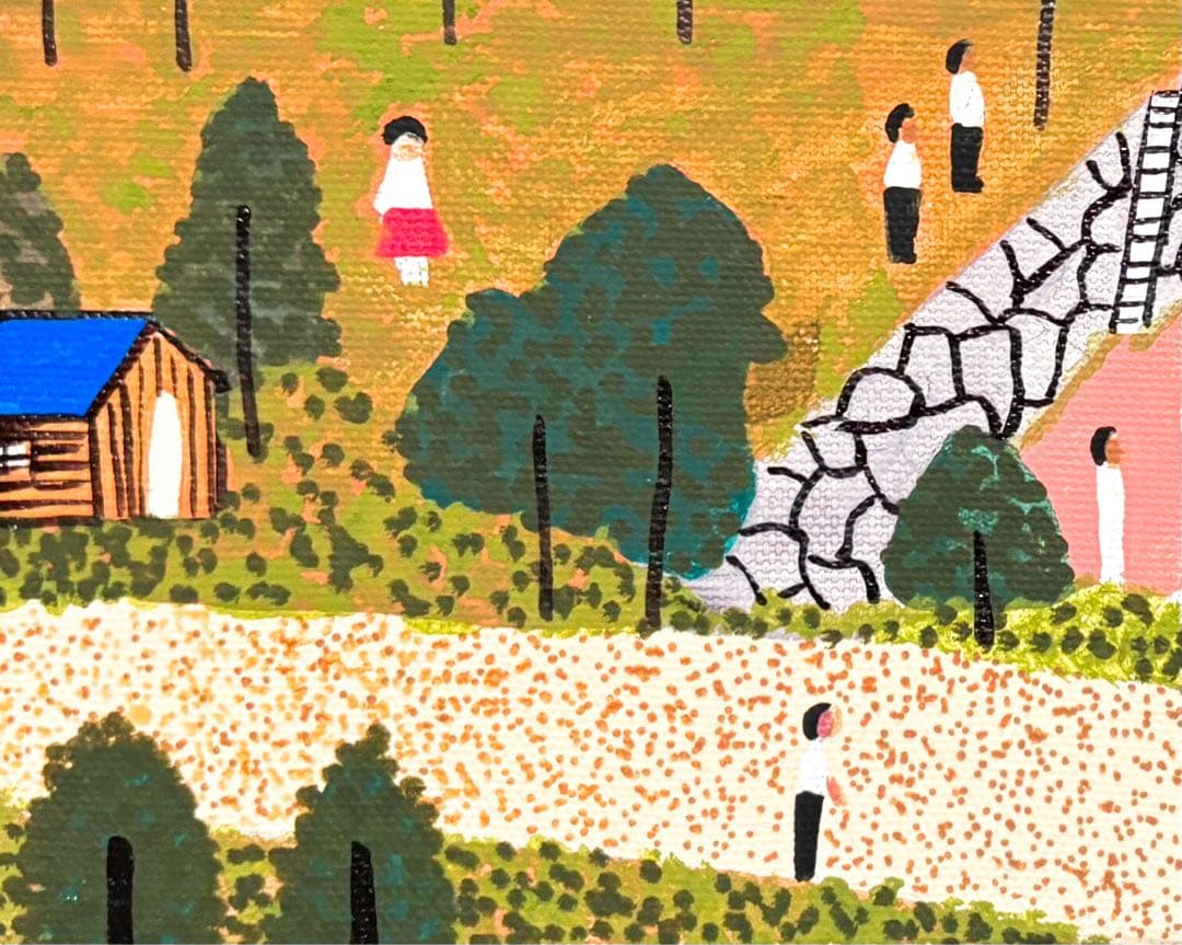 【F4号】手描き油彩　山下清【桜島】額縁　未使用額　サイン　落款　絵画　風景画