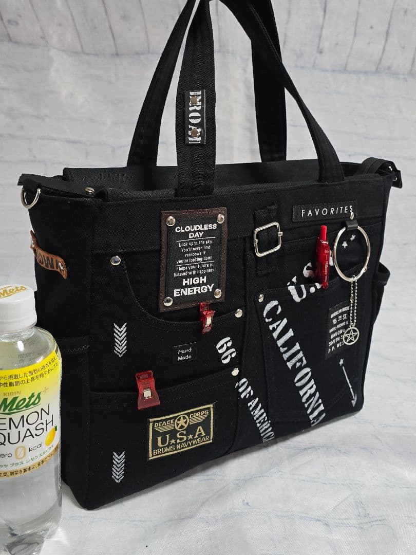 大きめ デニムリメイクバッグ ウェブファスナー ビジネス