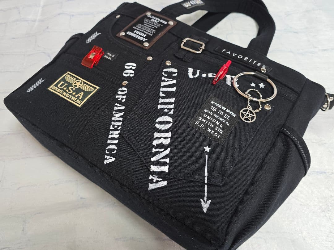 大きめ デニムリメイクバッグ ウェブファスナー ビジネス