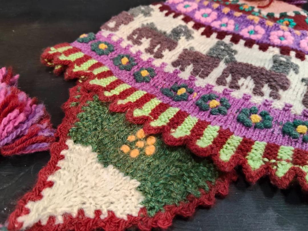 お洒落に冬の寒さ対策！　ペルー製　耳当て付きニット帽　男女兼用【⑯】