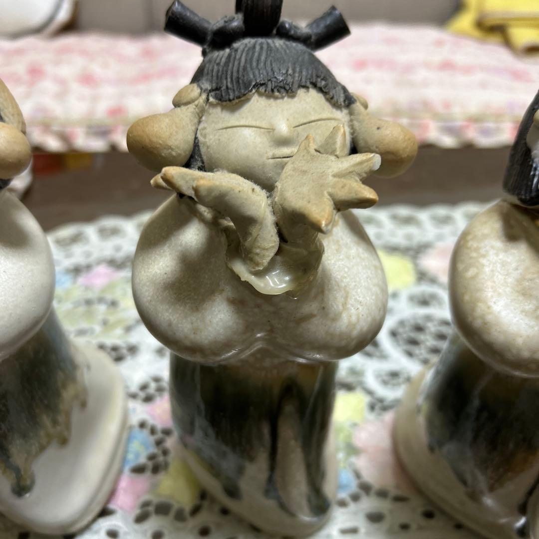 砥部焼　森元青芳「念ずれば花開く」3体セット