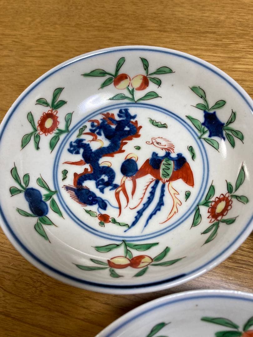 大明萬暦年製龍の画13cm皿5枚