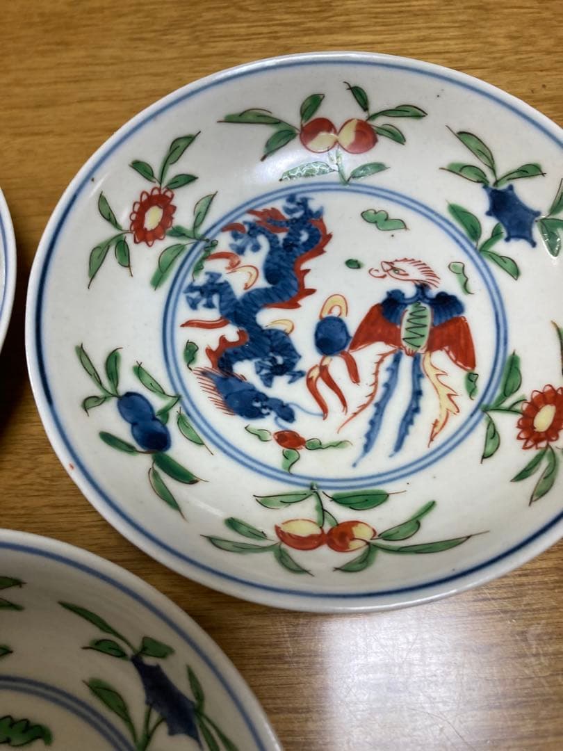 大明萬暦年製龍の画13cm皿5枚