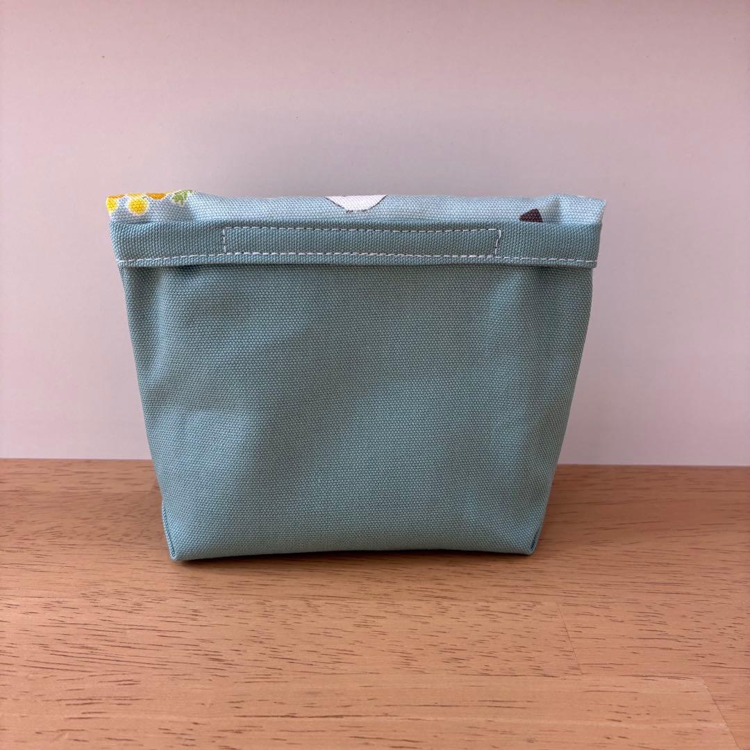 フタにファスナー☆移動ポケット☆ミモザとシマエナガ☆ブルー☆ハンドメイド