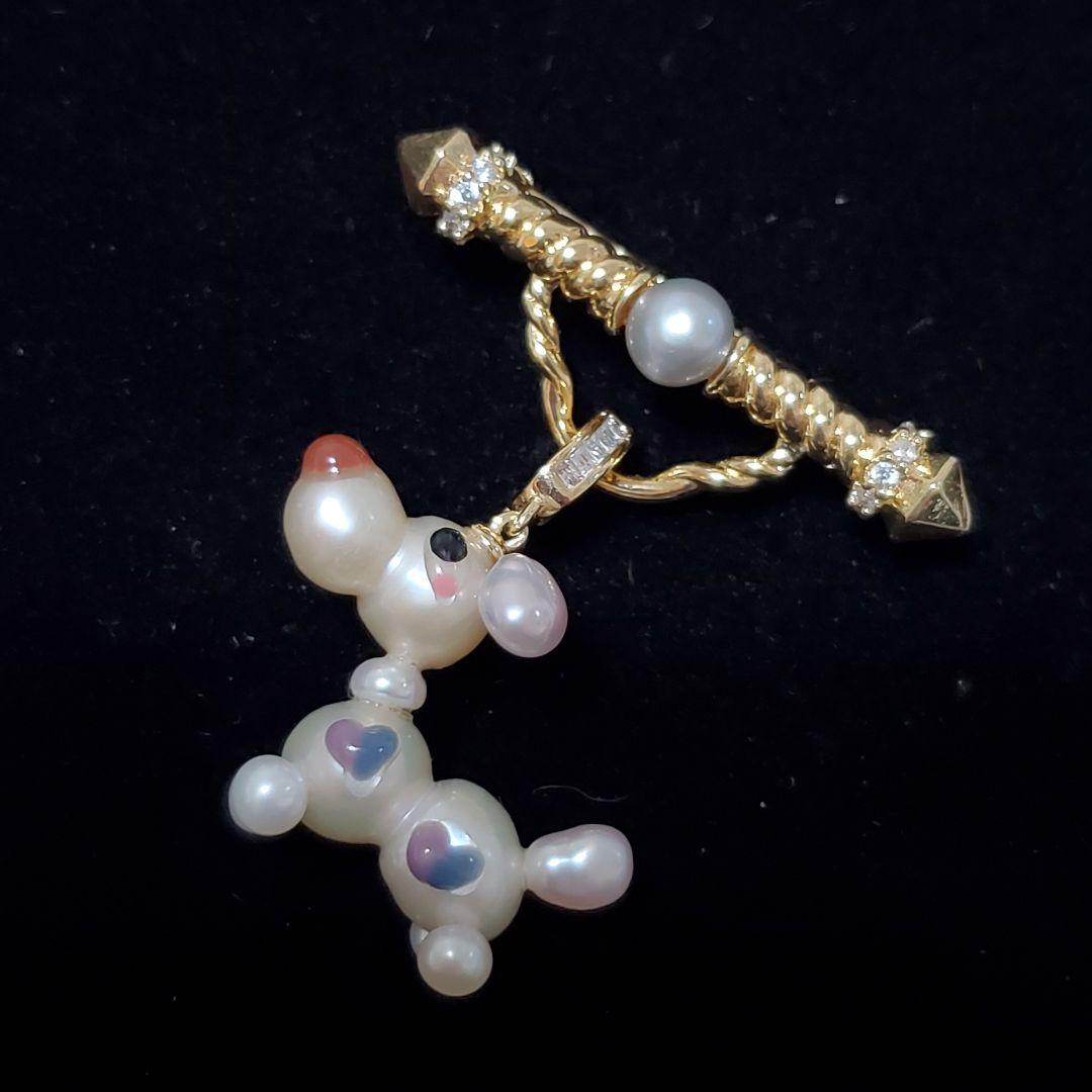 ①新品 天然 本真珠 ワンちゃん 淡水パール ペンダント ブローチ 犬 アニマル